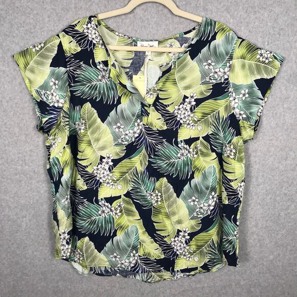 Panama Jack Top Womens Plus 1X Green Linen Palm‎ Resort Tropical Vacation Shirt - Picture 1 of 11